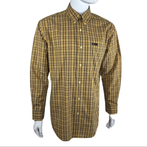 Chaps Golden Yellow Plaid Men’s Long Sleeve Button Down - Picture 1 of 7